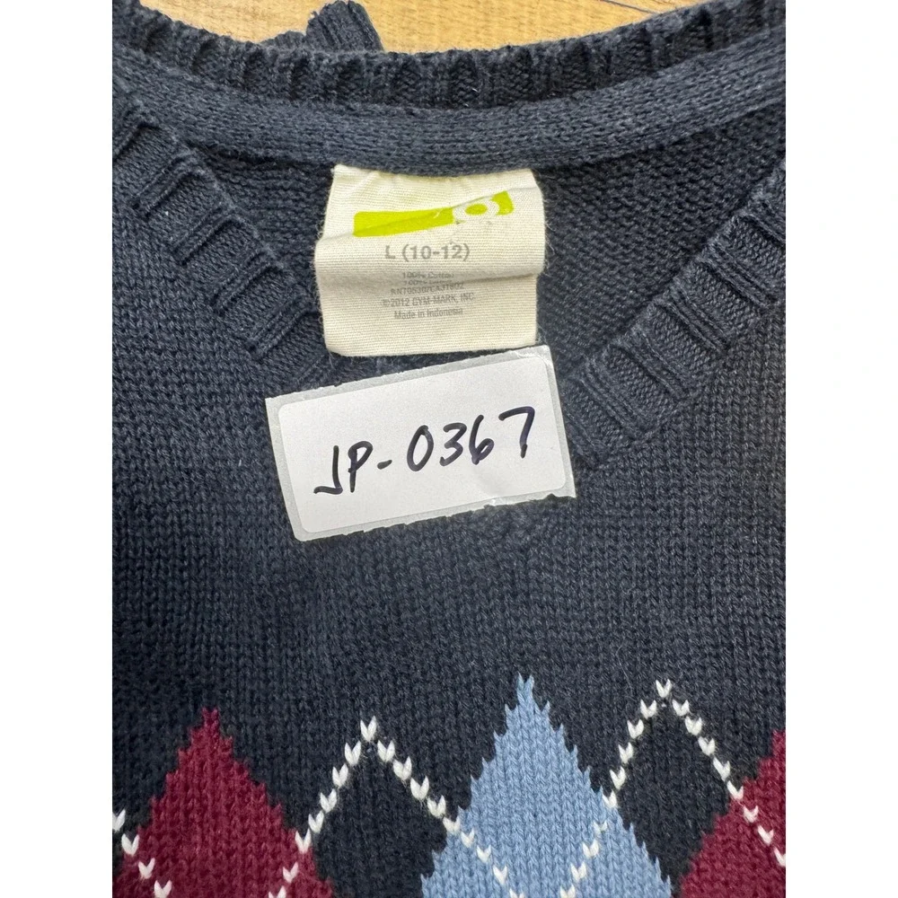 Old Navy Argyle Knit Sweater Vest Large 10-12 Navy Blue Cotton Preppy Boys